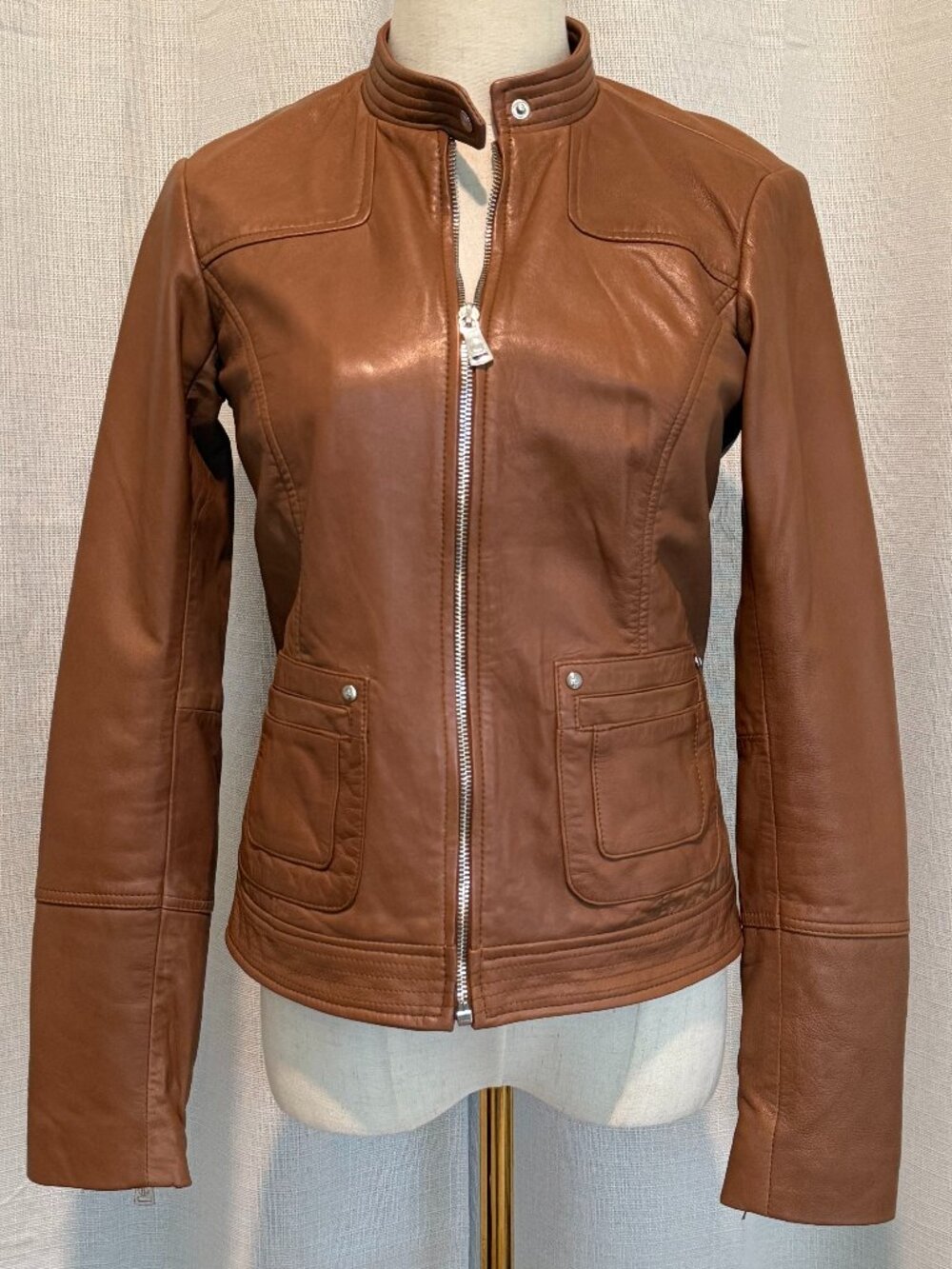 Bernardo Brown Soft Genuine Leather Moto Jacket Size XS